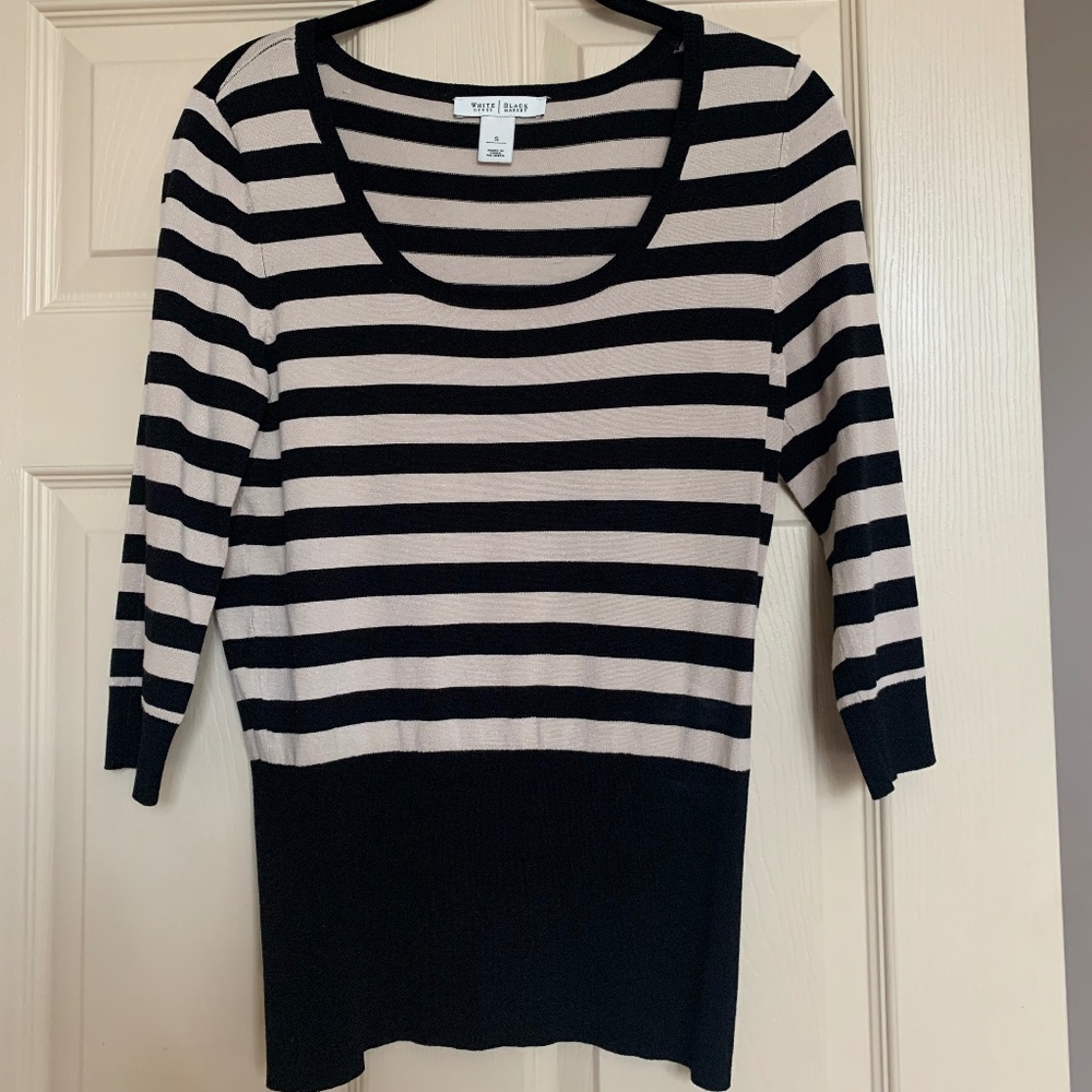 White House Black Market Black/Tan Striped Pullover Sweater sz S